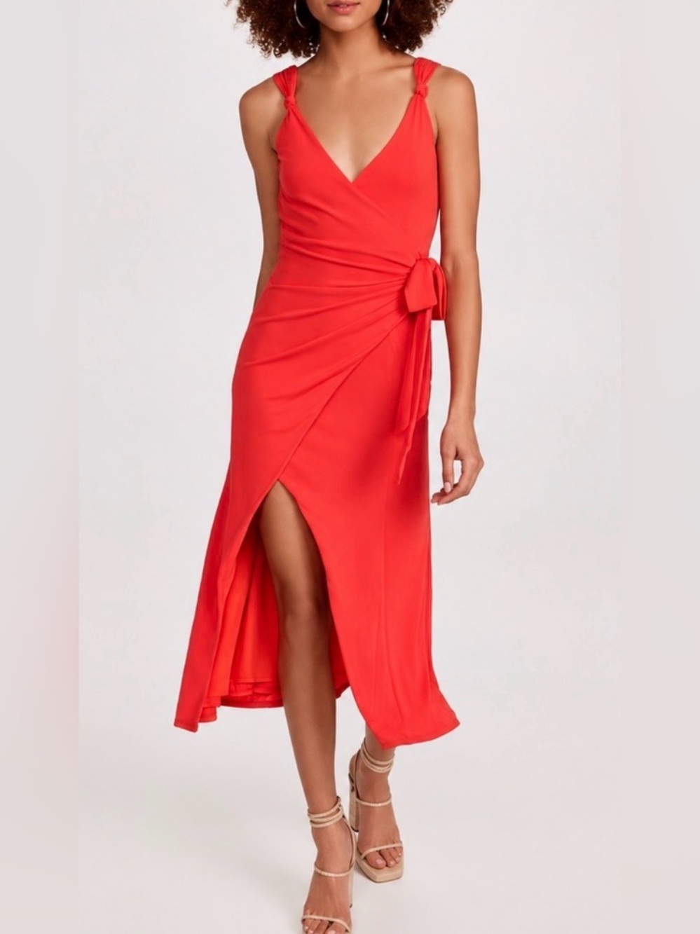Cinq à Sept Delia Faux Wrap Midi Dress in Chili Pepper Size 8